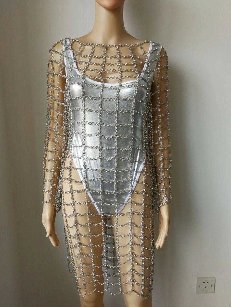 Silver metal chain dress store